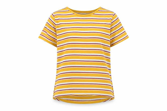 Zara Women Yellow Striped Short Sleeve Basic T-Shirt Size S