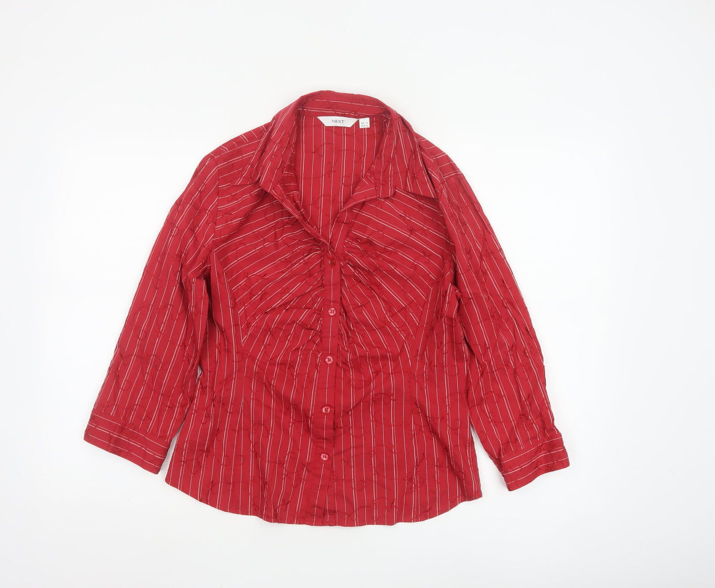 Next Womens Red Striped Button-Up Blouse Size 14 Cotton Blend