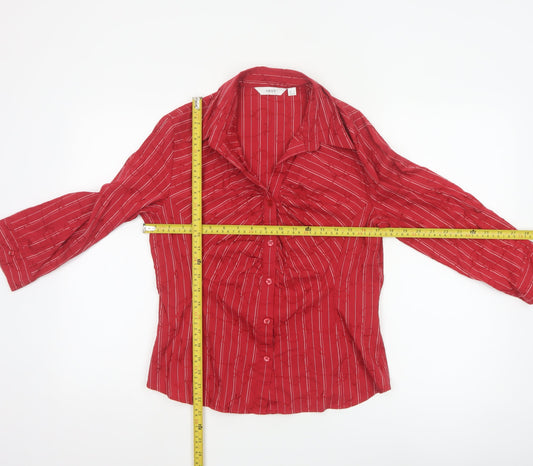 Next Womens Red Striped Button-Up Blouse Size 14 Cotton Blend