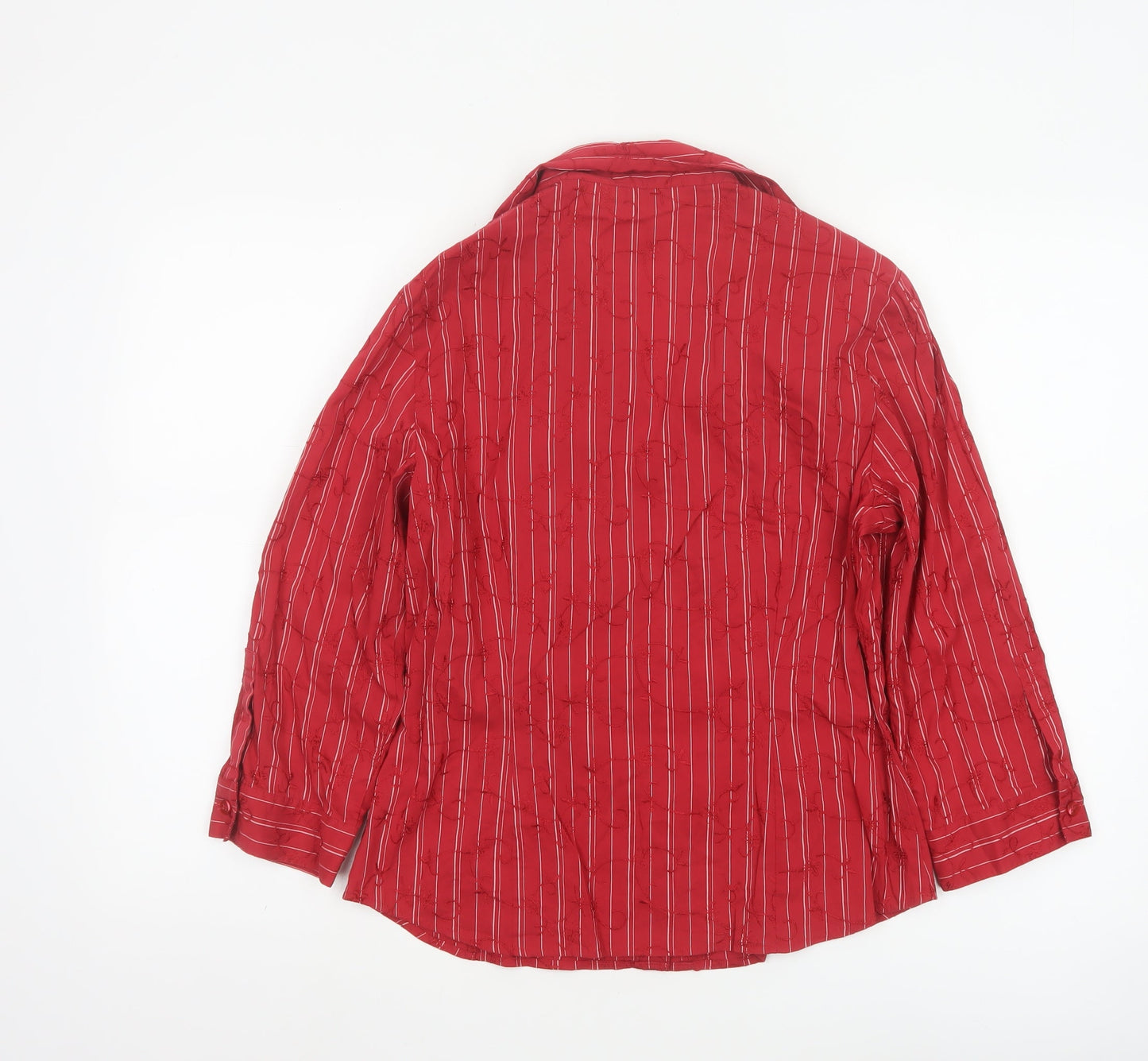 Next Womens Red Striped Button-Up Blouse Size 14 Cotton Blend