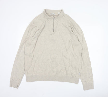 Jack & Jones Men's Beige Collared 1/4 Zip Knit Jumper XL
