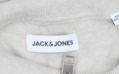 Jack & Jones Men's Beige Collared 1/4 Zip Knit Jumper XL