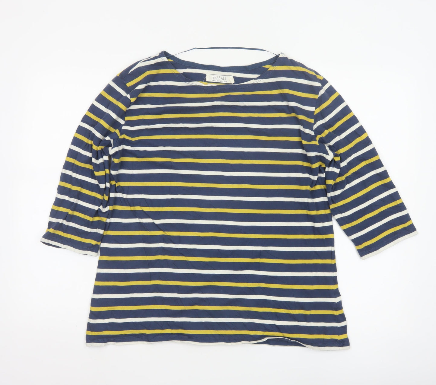 Seasalt Women Blue Striped 3/4 Sleeve Cotton Sailor Top Size 14