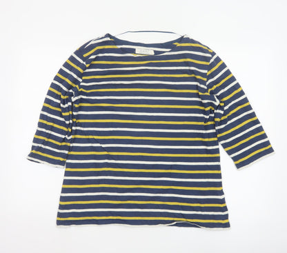 Seasalt Women Blue Striped 3/4 Sleeve Cotton Sailor Top Size 14