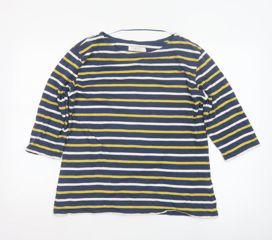 Seasalt Women Blue Striped 3/4 Sleeve Cotton Sailor Top Size 14