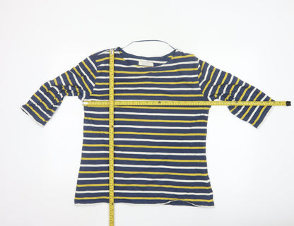 Seasalt Women Blue Striped 3/4 Sleeve Cotton Sailor Top Size 14