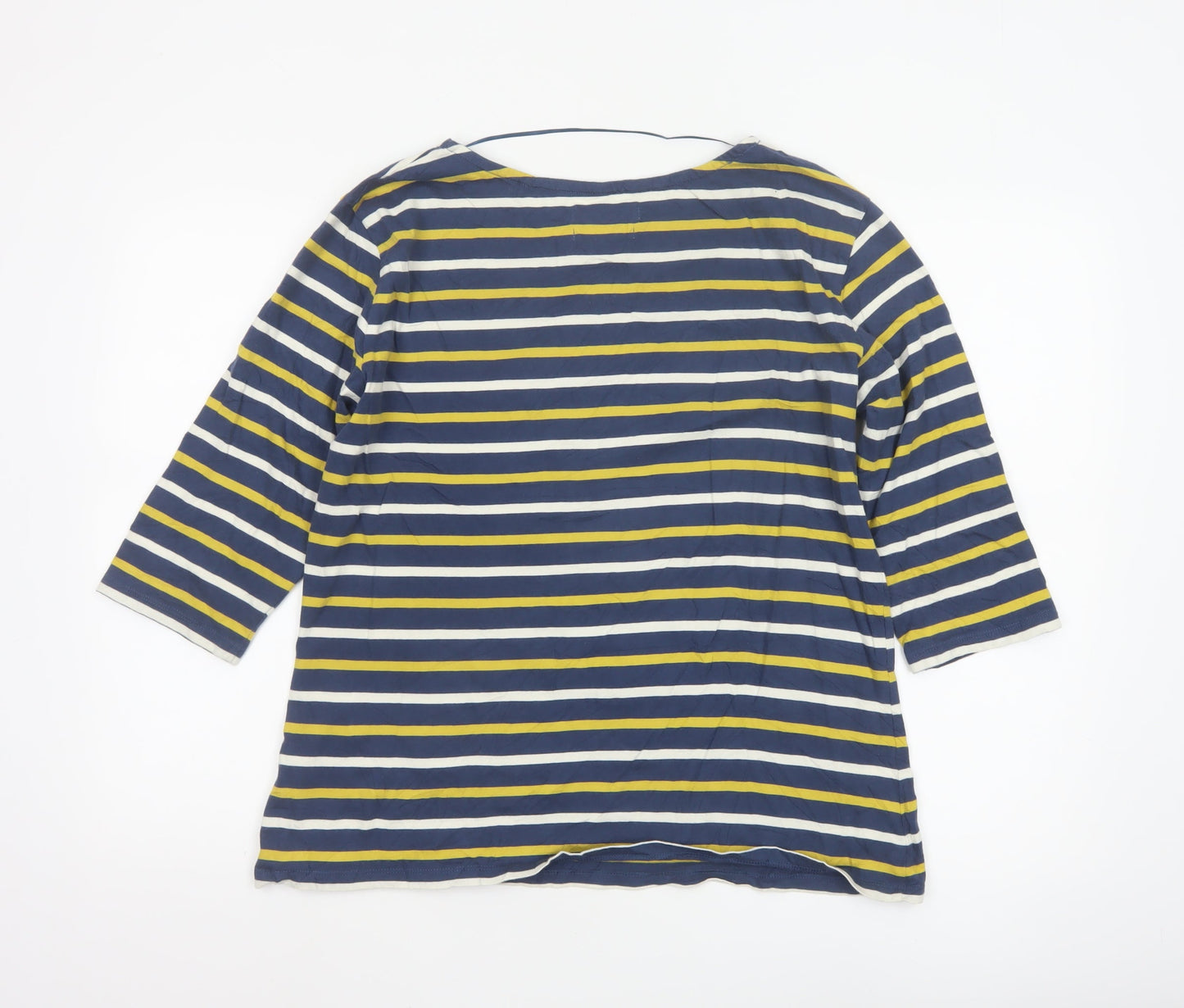 Seasalt Women Blue Striped 3/4 Sleeve Cotton Sailor Top Size 14