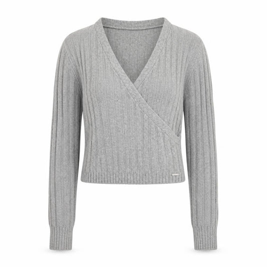 Hollister Women Grey Wrap V-Neck Ribbed Knit Jumper Size L