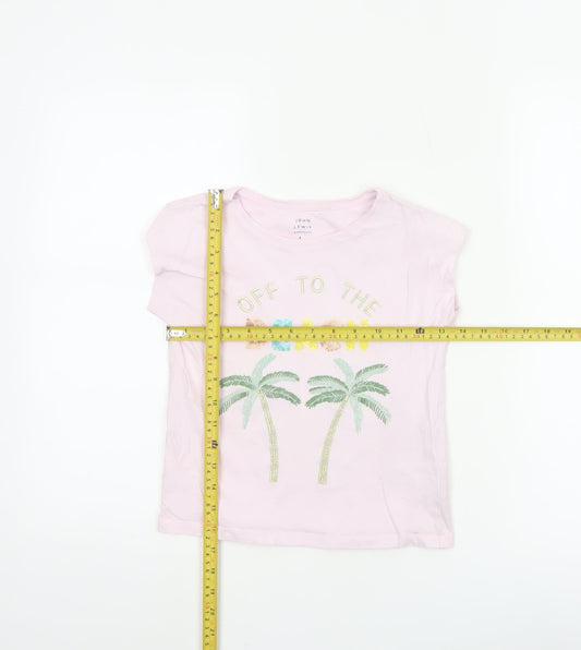 John Lewis Teens Pink Short Sleeve Beach Embroidered T-Shirt Size 6