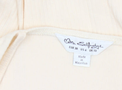 Miss Selfridge Women Beige Cotton Stretch Bodysuit UK 10
