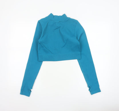 Mooslover Women Blue Long Sleeve Cropped 1/4 Zip Athletic Top L
