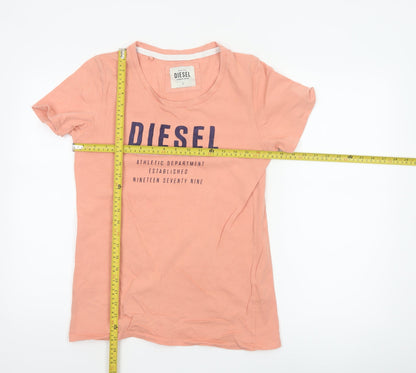 Diesel Men's Peach Cotton Crew Neck Graphic T-Shirt Size L