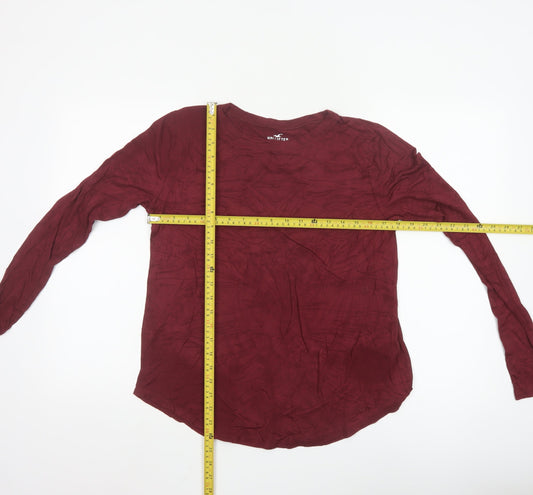 Hollister Women Red Slim Fit Long Sleeve Viscose T-Shirt Size S
