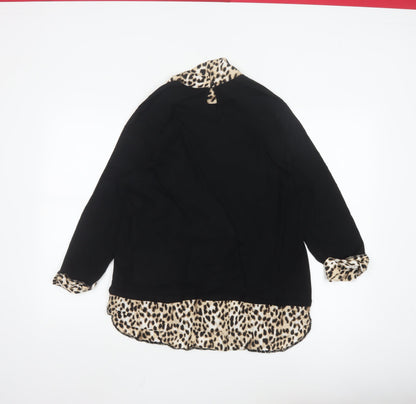 M&Co Womens Black Leopard Collar Tunic Blouse UK16