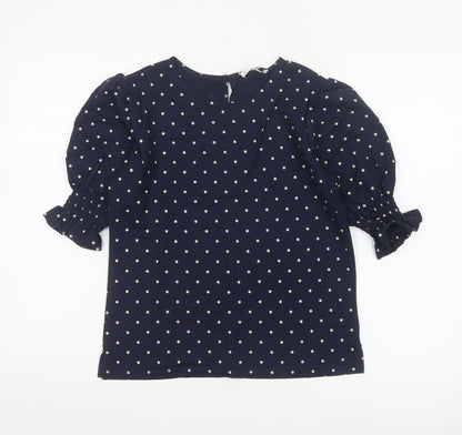 Warehouse Women's Blue Polka Dot Puff Sleeve Blouse UK 8