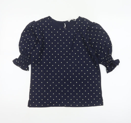 Warehouse Women's Blue Polka Dot Puff Sleeve Blouse UK 8