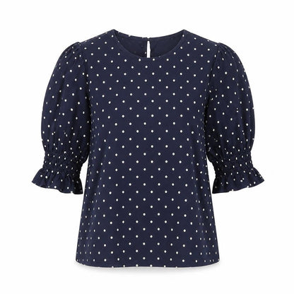Warehouse Women's Blue Polka Dot Puff Sleeve Blouse UK 8