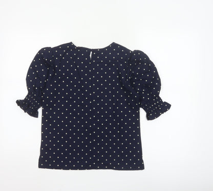 Warehouse Women's Blue Polka Dot Puff Sleeve Blouse UK 8