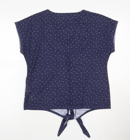 Principles Women Blue Floral V-Neck Button Tie Blouse Size 12