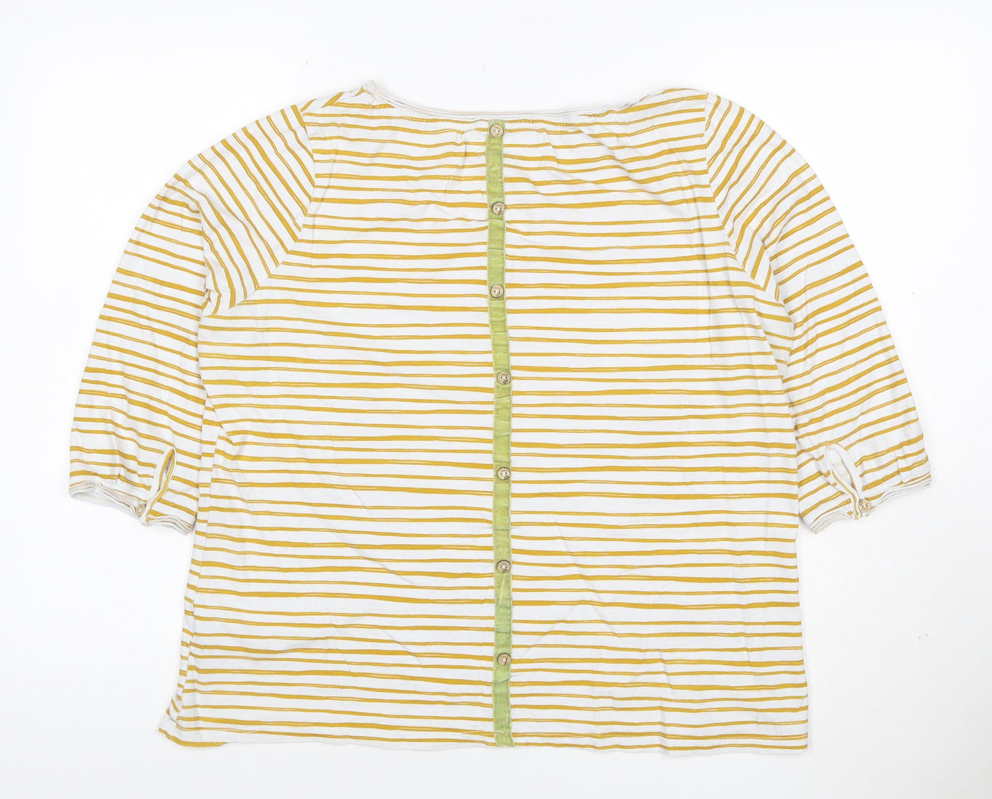 Mantaray Womens Yellow White Striped Bird Print Cotton Button Top Size 16