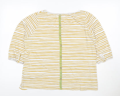 Mantaray Womens Yellow White Striped Bird Print Cotton Button Top Size 16