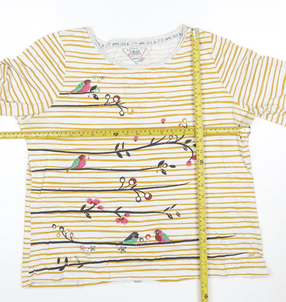 Mantaray Womens Yellow White Striped Bird Print Cotton Button Top Size 16