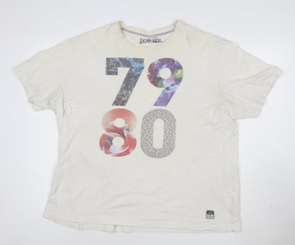 Jacamo Men’s White XL 70s 80s Graphic Print Cotton Crew Neck T-Shirt