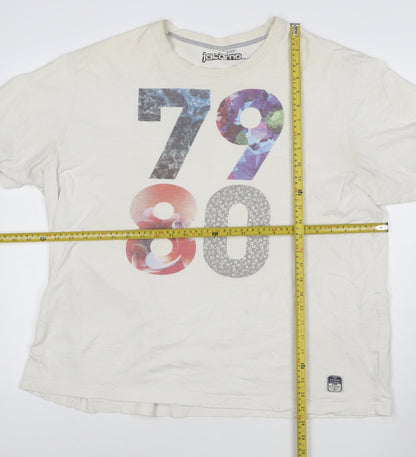 Jacamo Men’s White XL 70s 80s Graphic Print Cotton Crew Neck T-Shirt