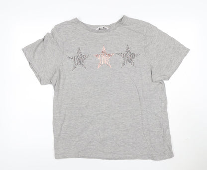 Amara Reya Womens Grey Sequin Star T-Shirt Size XL