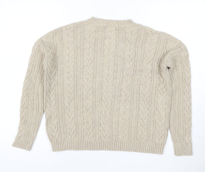 Superdry Women's Beige Cable-Knit Wool Jumper Size 8