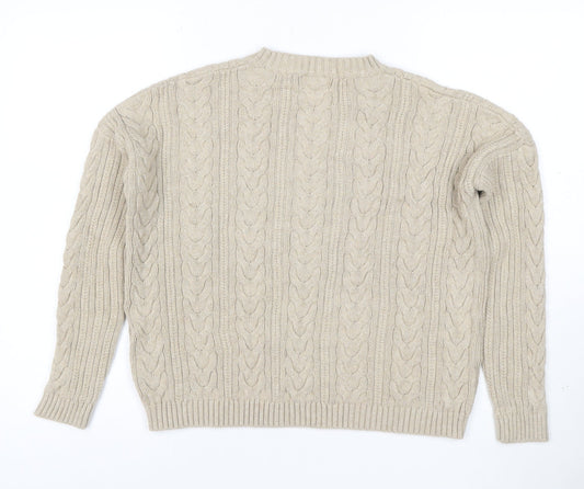 Superdry Women's Beige Cable-Knit Wool Jumper Size 8