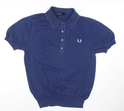 Fred Perry Women's Blue Cotton Polo Shirt Size 12 Classic Fit