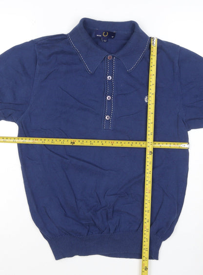 Fred Perry Women's Blue Cotton Polo Shirt Size 12 Classic Fit