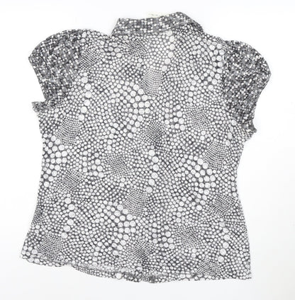 Per Una Women Grey Polka Dot Ruffle Mesh Blouse Size 20