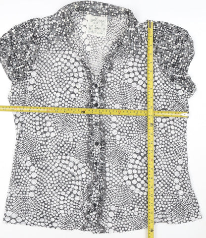 Per Una Women Grey Polka Dot Ruffle Mesh Blouse Size 20