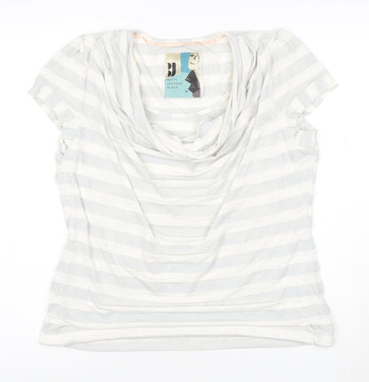 Betty Jackson Black Womens White Striped Cowl Neck Short Sleeve Top Size 18