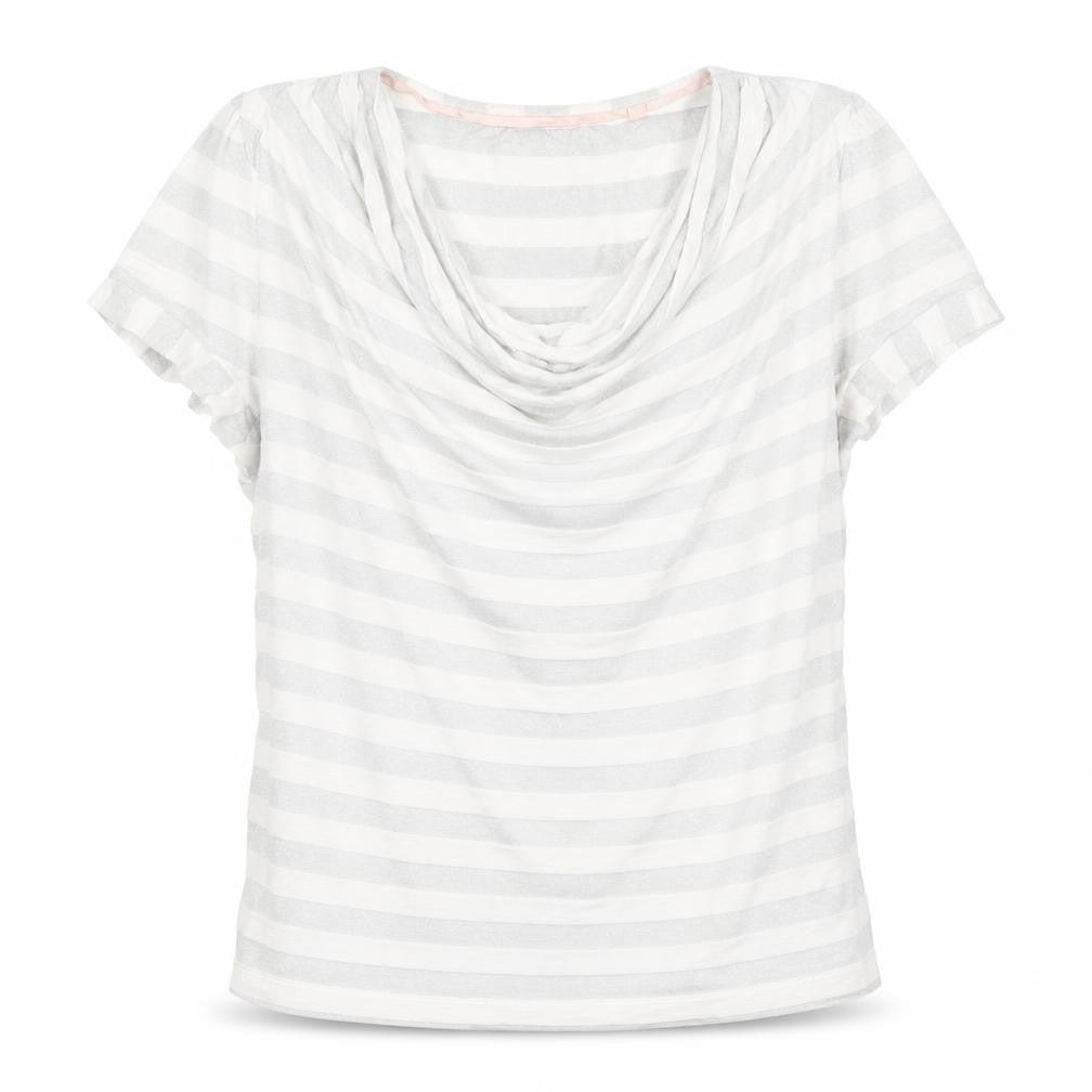 Betty Jackson Black Womens White Striped Cowl Neck Short Sleeve Top Size 18