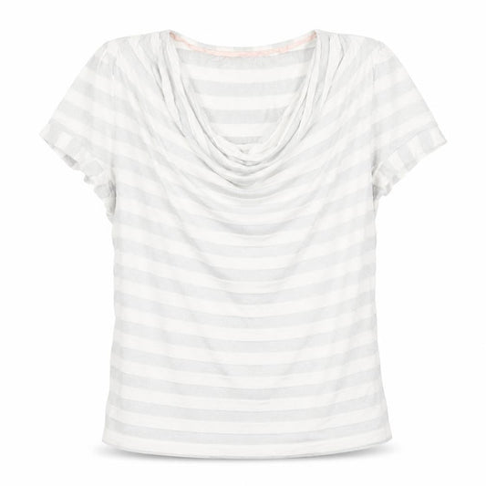 Betty Jackson Black Womens White Striped Cowl Neck Short Sleeve Top Size 18