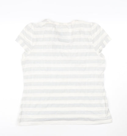 Betty Jackson Black Womens White Striped Cowl Neck Short Sleeve Top Size 18