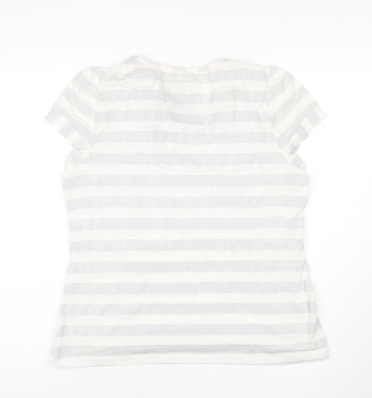 Betty Jackson Black Womens White Striped Cowl Neck Short Sleeve Top Size 18