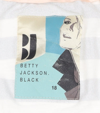 Betty Jackson Black Womens White Striped Cowl Neck Short Sleeve Top Size 18
