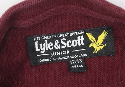 Lyle & Scott Boys Red Polo Shirt 12-13 Years Short Sleeve Cotton Top