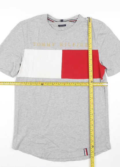 Tommy Hilfiger Unisex Grey Colourblock Cotton T-Shirt Size S