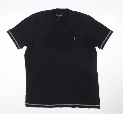 Original Penguin Men's Black Cotton Crew Neck T-Shirt L Short Sleeve