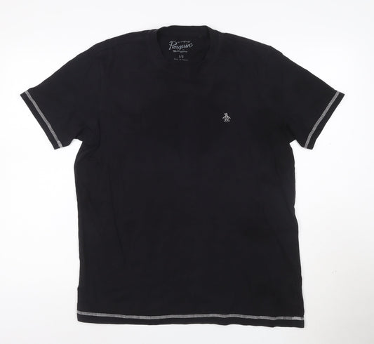 Original Penguin Men's Black Cotton Crew Neck T-Shirt L Short Sleeve