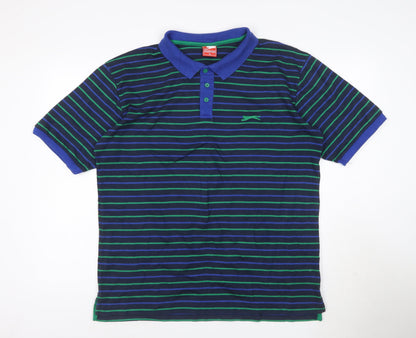 Slazenger Men’s Blue Striped Polo Shirt XL Classic Fit