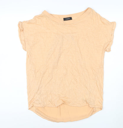 Marks and Spencer Autograph Women's Beige Linen Blend Short Sleeve T-Shirt UK 12