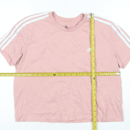 Adidas Women Pink Basic Short Sleeve Cotton T-Shirt L