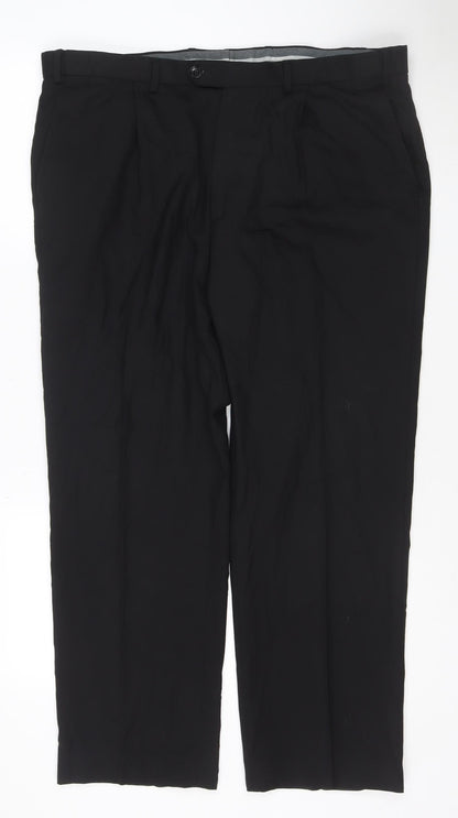 Marks and Spencer Men's Black Regular Fit Wool Blend Dress Trousers 38W 29L