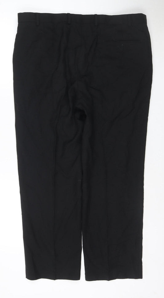 Marks and Spencer Men's Black Regular Fit Wool Blend Dress Trousers 38W 29L